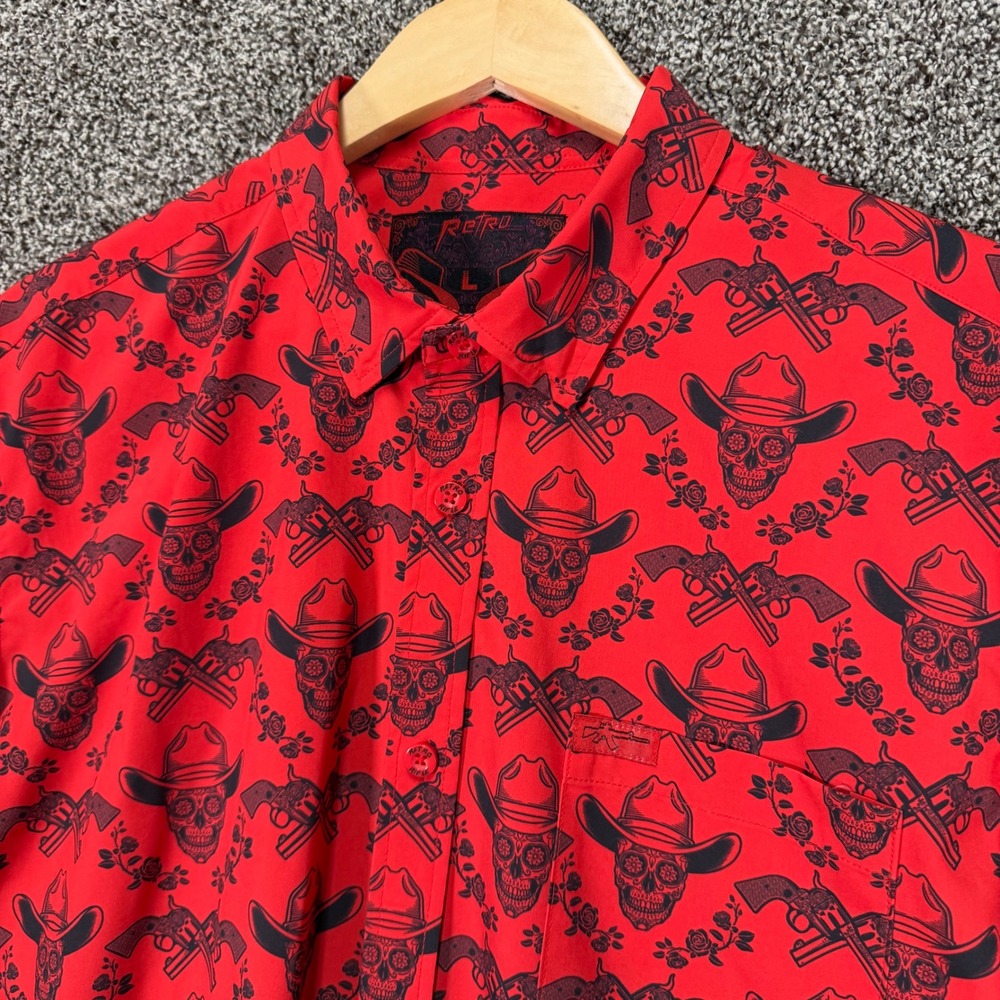 Retro Rifle Vaquero V2 Shirt Mens L Red‎ Skulls Guns Performance Cowboy Western